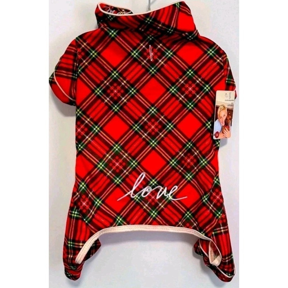 Ellen Degeneres Dog Pajamas 1 Piece  Red Plaid "Love" Dog Size XL Apparel NWT